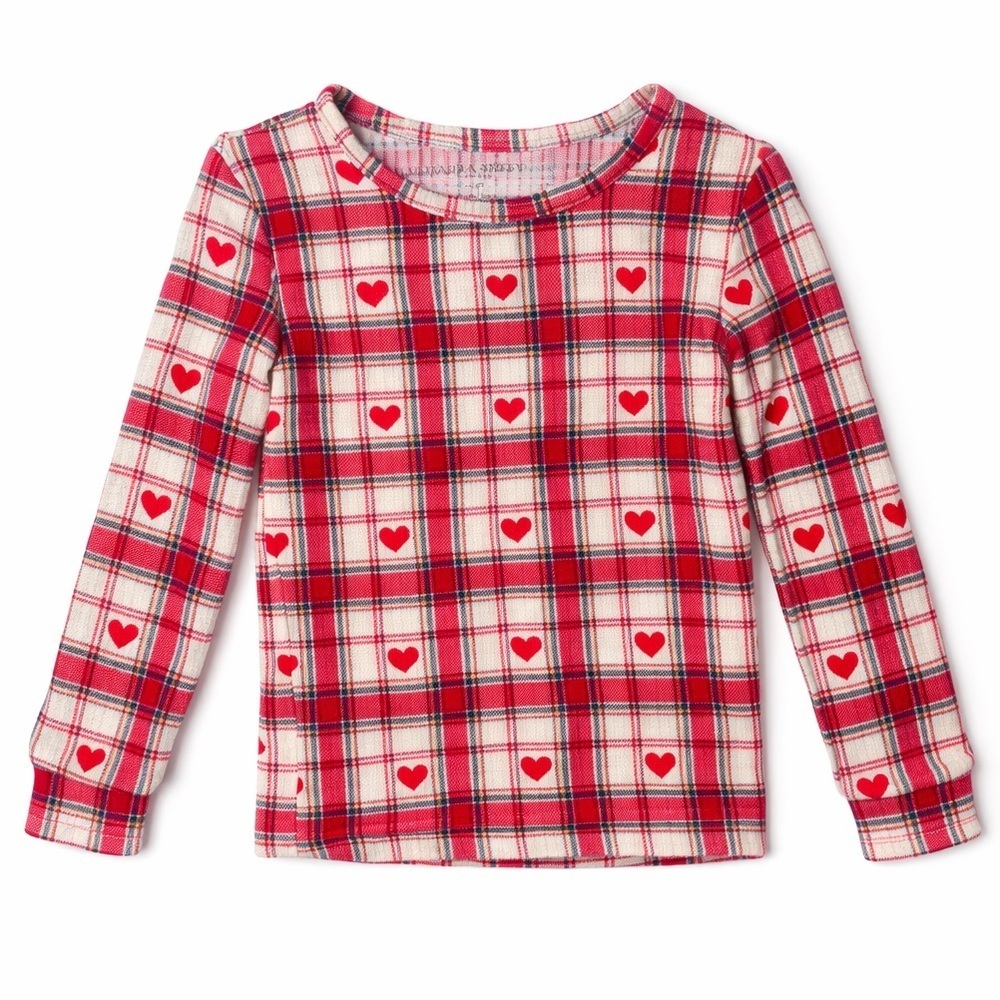 Laura Ashley Red Plaid Heart Print Long Sleeve Top